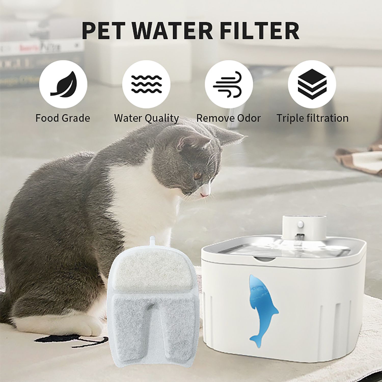 U7 Cat Water Fountain Filters 5 Pack, Triple Filtration Pet Water Fountain Replacement Filters, Food Grade Filters for U7 Wireless Cat Water Fountain, Remove Hair, Odour & Heavy Metals - Image 4