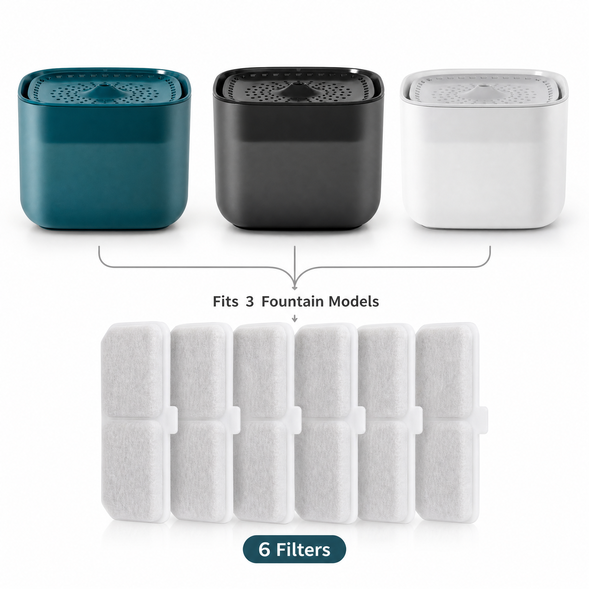 Cat Water Fountain Replacement Filters, 6 Pack Pet Fountain Filters with Activated Carbon and Sponge, Compatible with XC528 3L/101oz Automatic Cat Water Fountains - Image 2