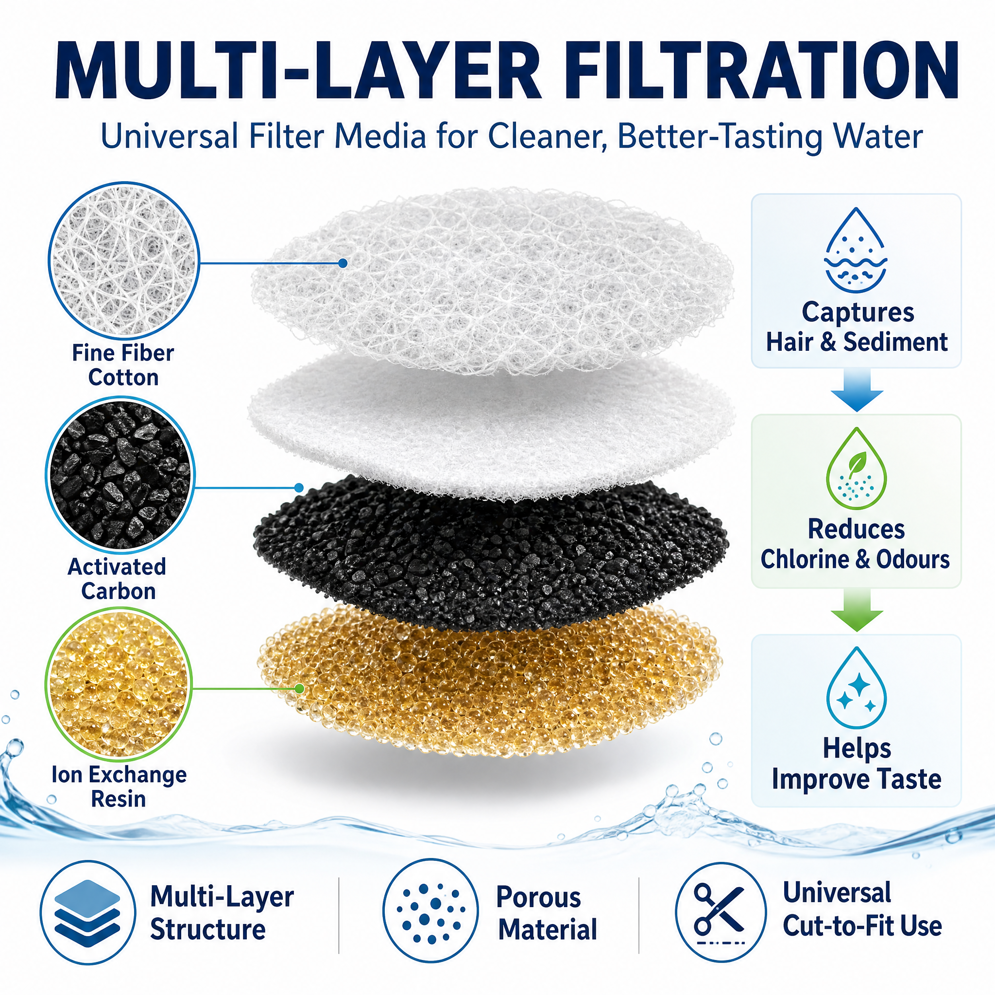 Cat Water Fountain Replacement Filters, 6 Pack Pet Fountain Filters with Activated Carbon and Sponge, Compatible with XC528 3L/101oz Automatic Cat Water Fountains - Image 5