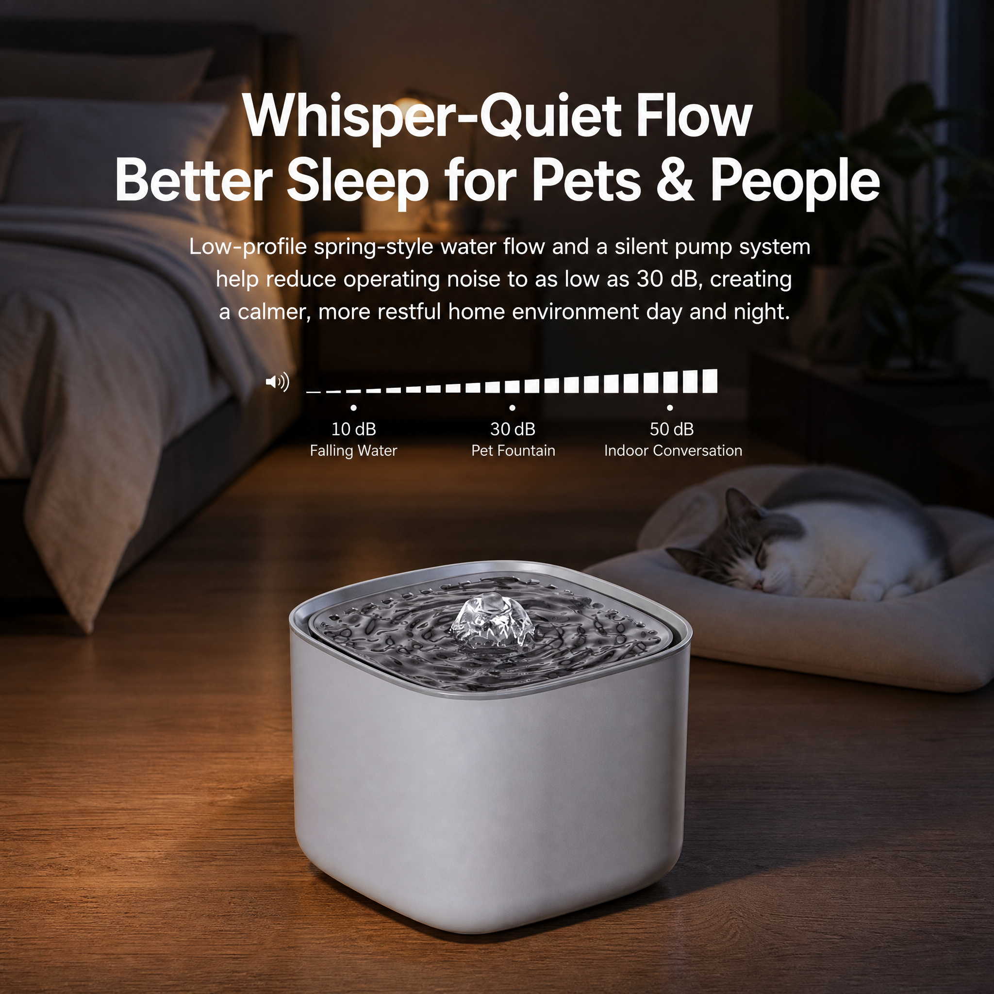 White 3L/101oz Automatic Cat Water Fountain, Pet Water Dispenser with USB Wired Power, Detachable Design, Ultra-Quiet Pump (≤30dB), 3-Stage Filtration, Anti-Dry Burning Warning Light, BPA-Free for Multiple Cats & Small Dogs - Image 8