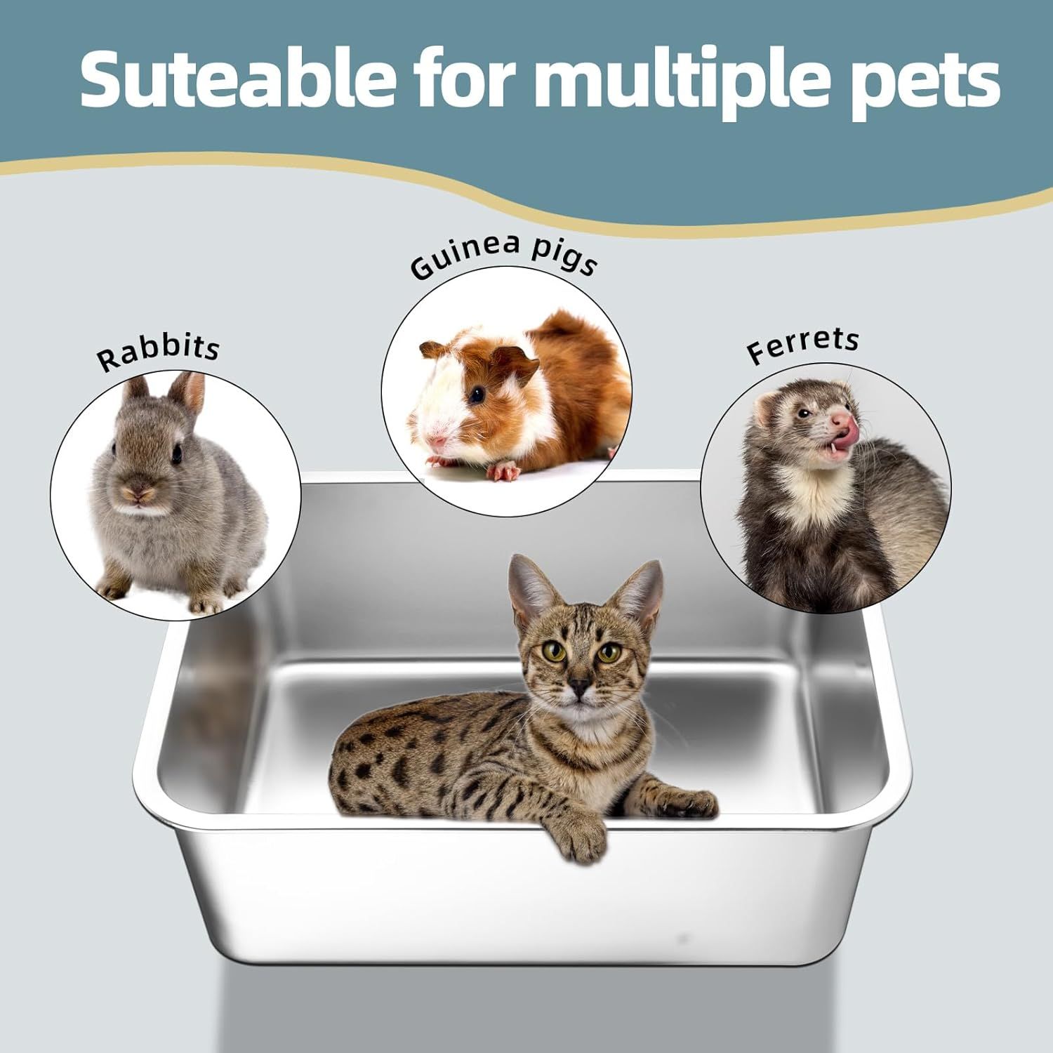 Stainless Steel Cat Litter Box - Large Metal High-Sided Pan for Cats, Pets, Non-Stick, Odor-Free, Easy to Clean, Splash-Proof, Durable (23.6" L x 15.8" W x 8" H) - Image 4