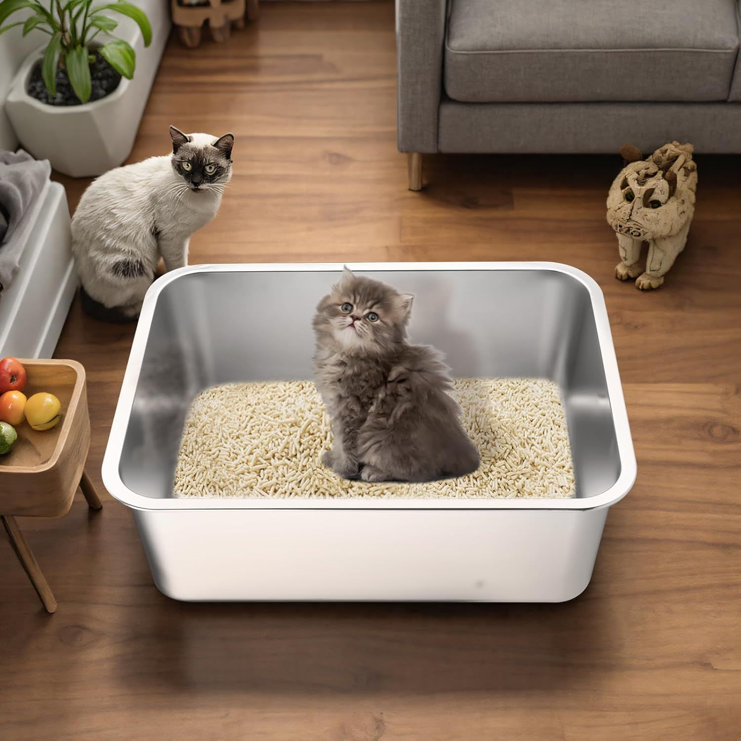 Stainless Steel Cat Litter Box - Large Metal High-Sided Pan for Cats, Pets, Non-Stick, Odor-Free, Easy to Clean, Splash-Proof, Durable (20" L x 13.8" W x 6" H) - Image 5