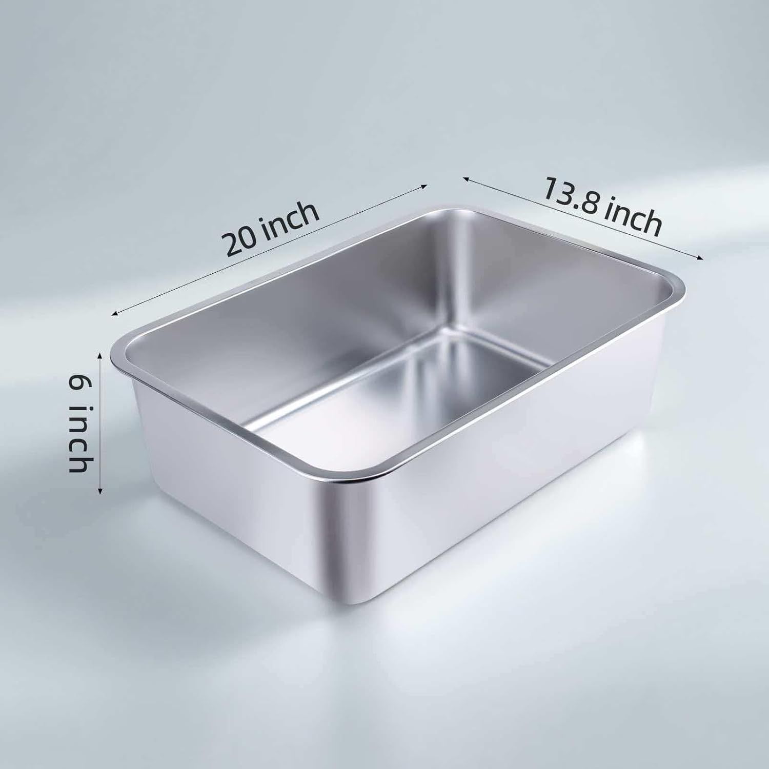 Stainless Steel Cat Litter Box - Large Metal High-Sided Pan for Cats, Pets, Non-Stick, Odor-Free, Easy to Clean, Splash-Proof, Durable (20" L x 13.8" W x 6" H) - Image 7
