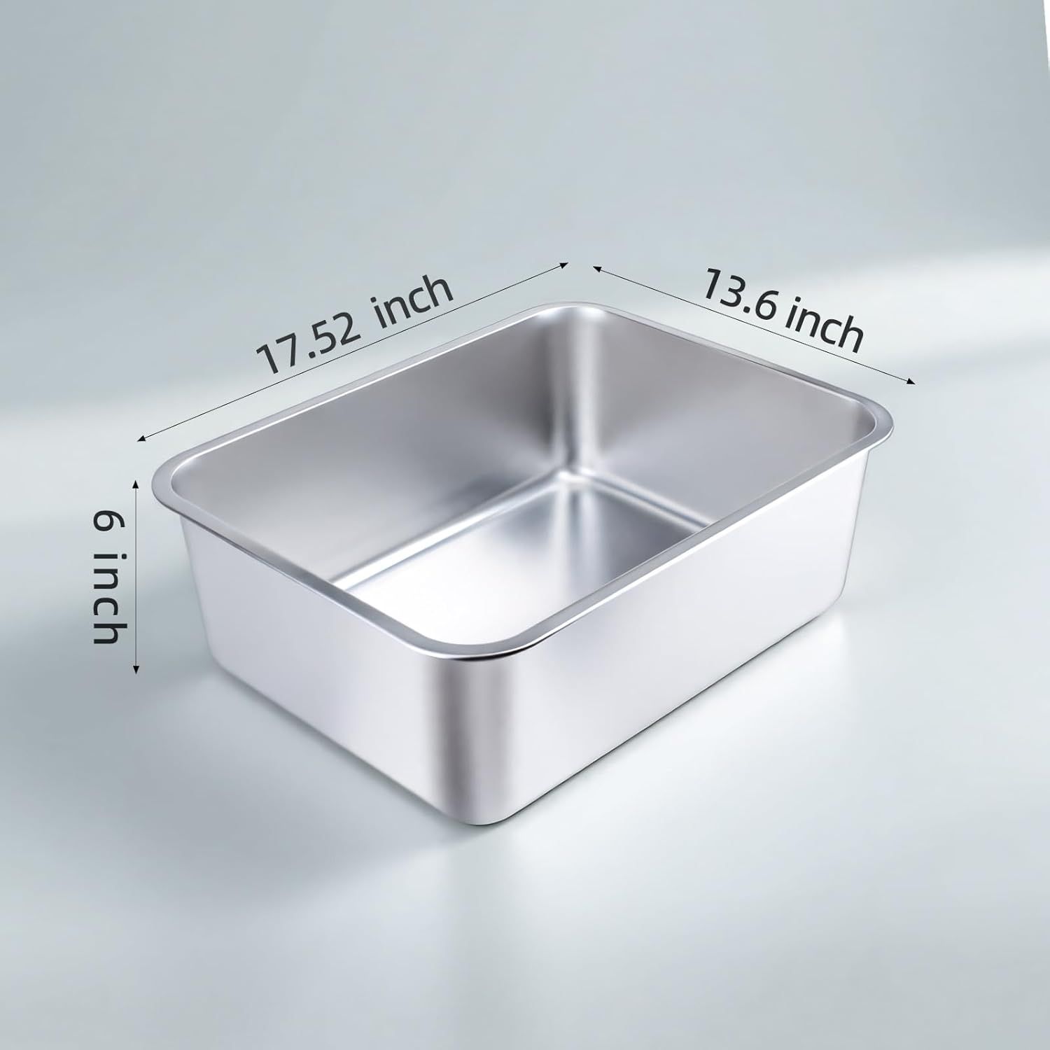 Stainless Steel Cat Litter Box - Large Metal High-Sided Pan for Cats, Pets, Non-Stick, Odor-Free, Easy to Clean, Splash-Proof, Durable (17.7" L x 13.8" W x 6" H) - Image 7