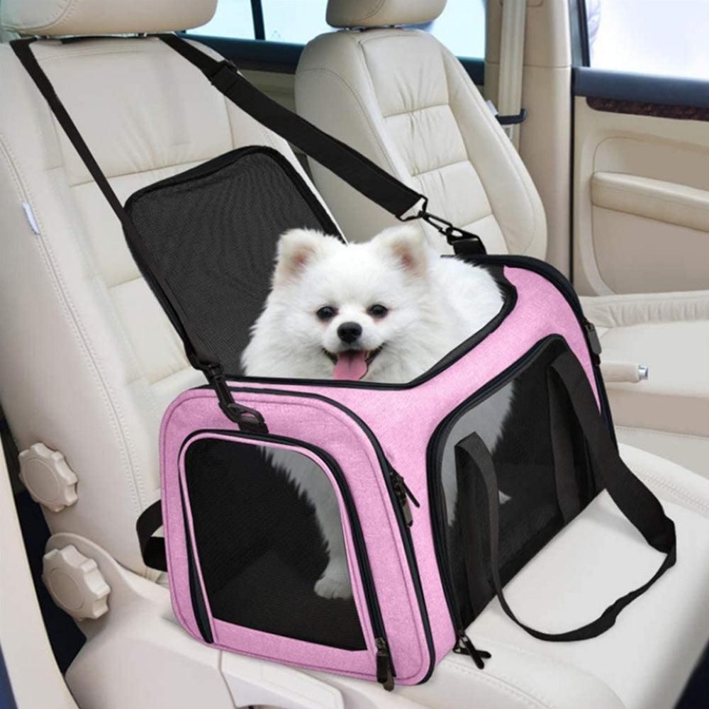 Foldable Travel Pet Carrier Bag Portable Cat Dog Kennel Bag Pink - M - Image 2