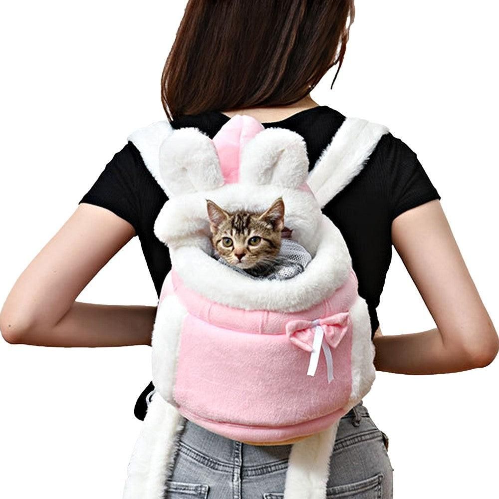 Plush Pet Carrier Backpack Pet Warm Bag with Hand Warmer Pocket Pink - S - Image 5