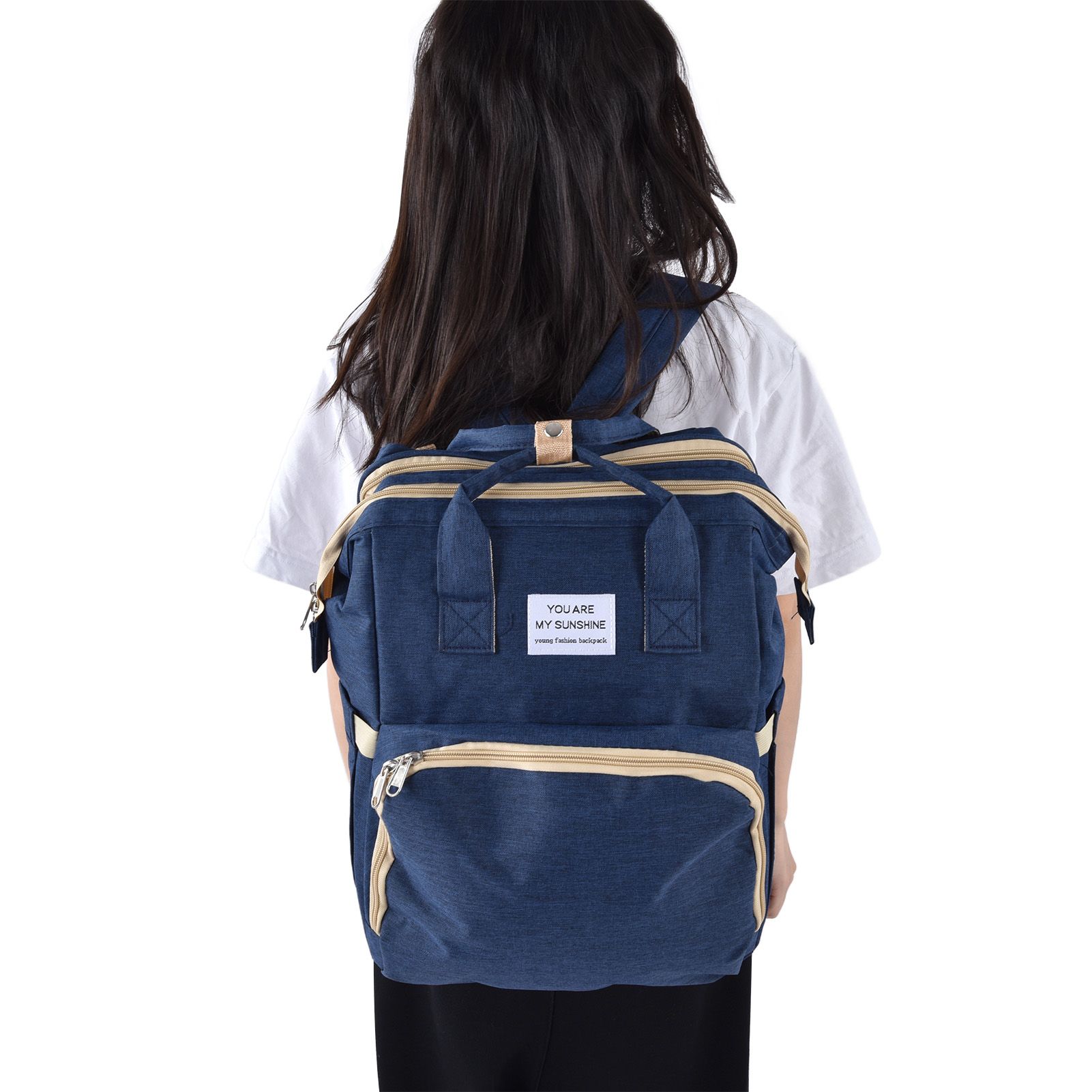 Backpack Multifunctional Foldable Large Capacity Baby Diaper Storage Bag for TravelDark Blue - Image 2