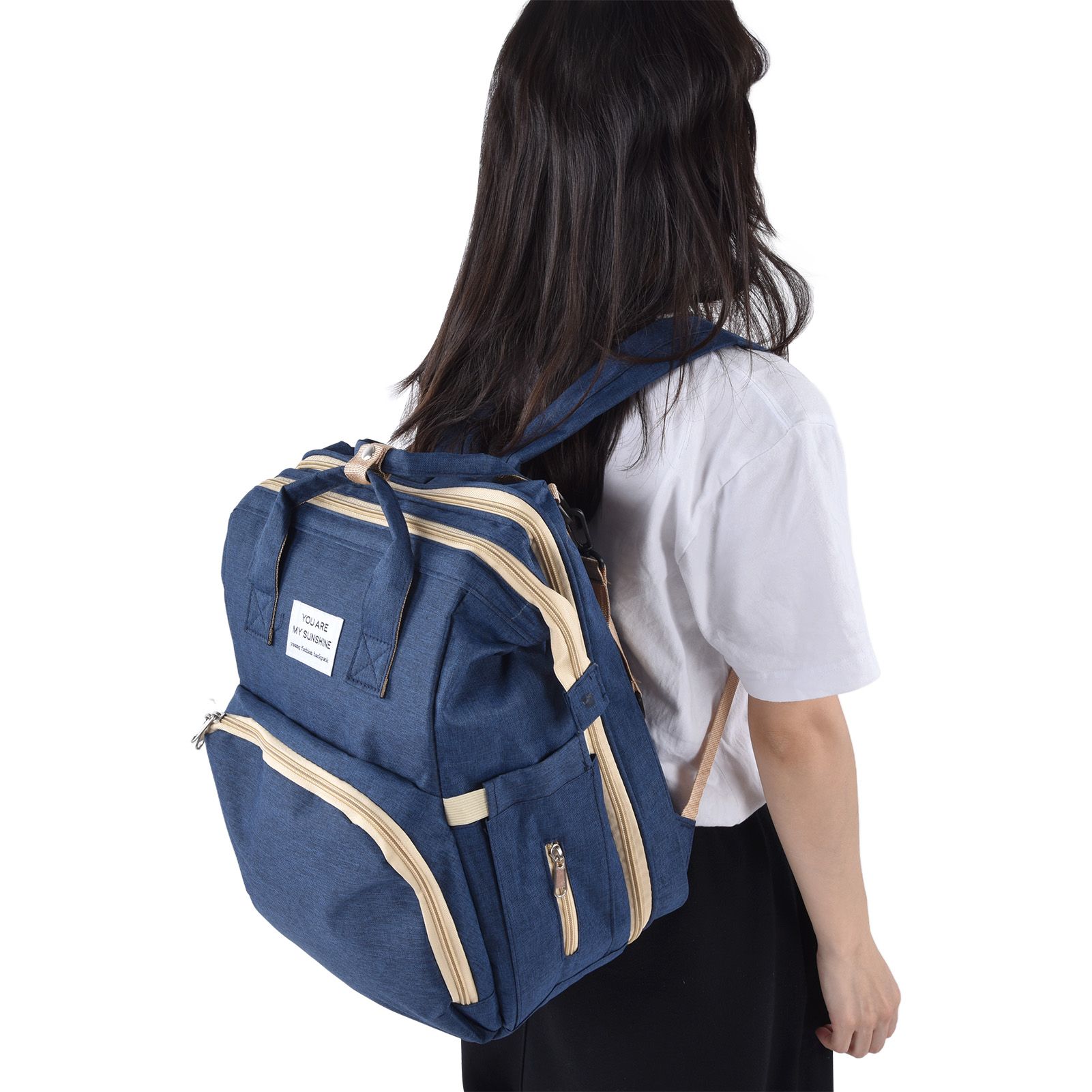Backpack Multifunctional Foldable Large Capacity Baby Diaper Storage Bag for TravelDark Blue - Image 6