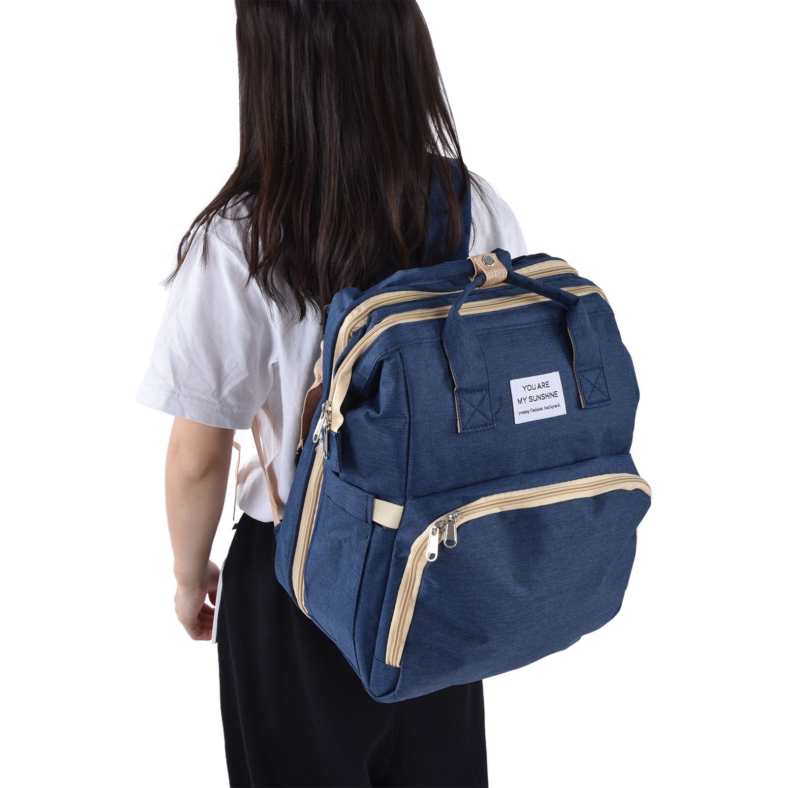 Backpack Multifunctional Foldable Large Capacity Baby Diaper Storage Bag for TravelDark Blue - Image 7