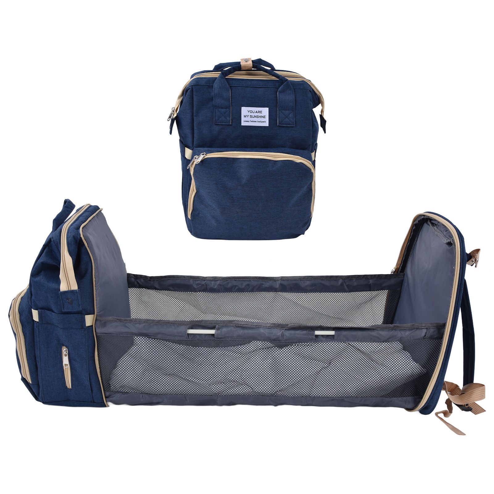 Backpack Multifunctional Foldable Large Capacity Baby Diaper Storage Bag for TravelDark Blue - Image 9