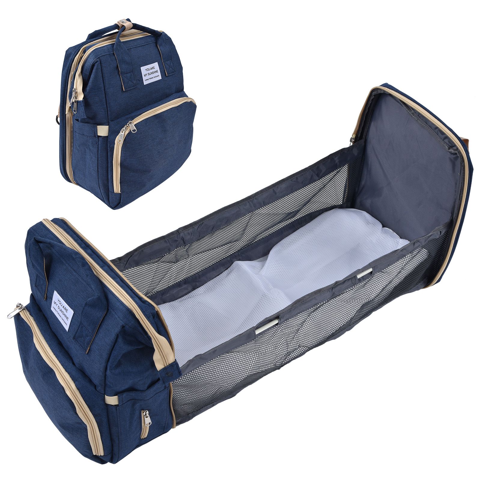 Backpack Multifunctional Foldable Large Capacity Baby Diaper Storage Bag for TravelDark Blue - Image 10