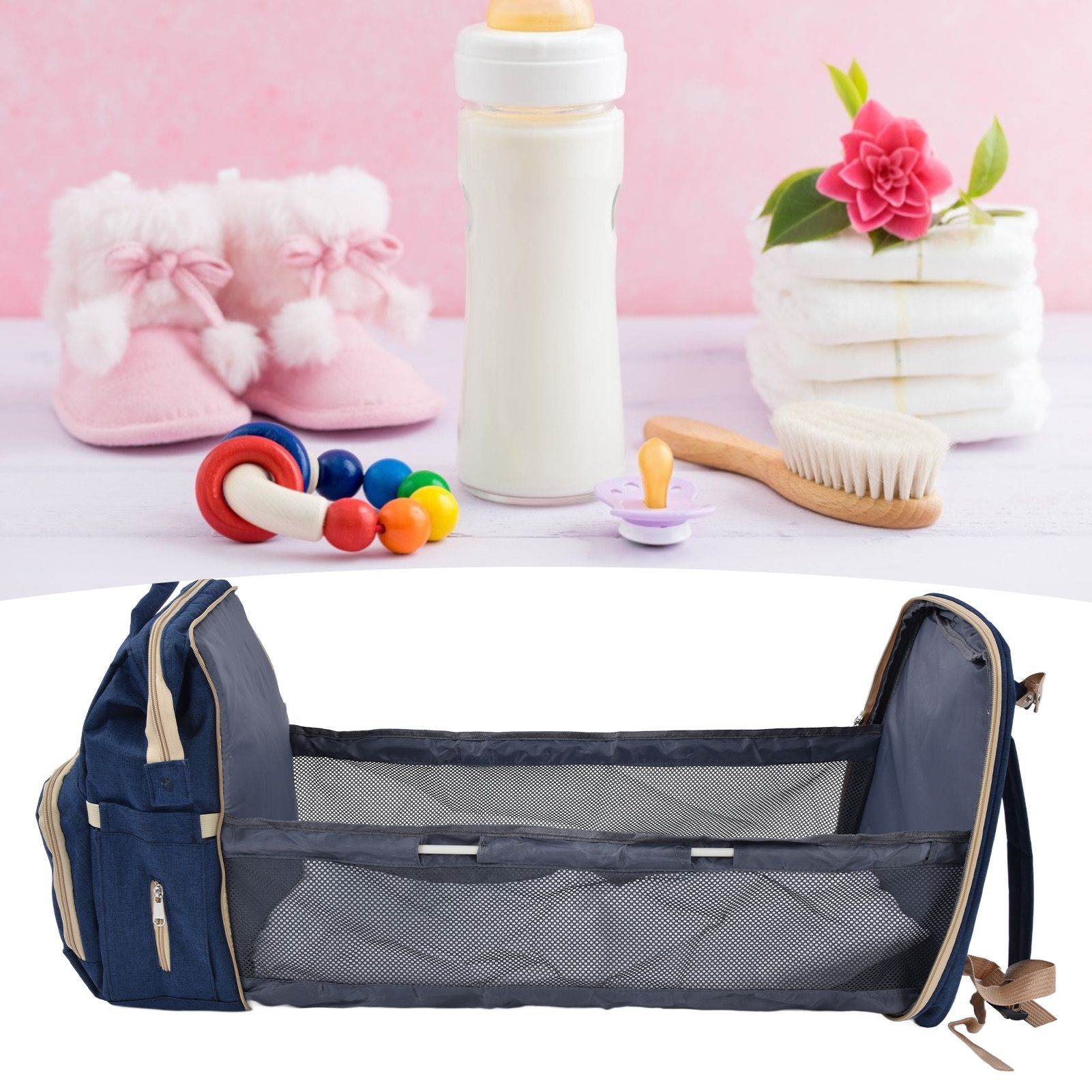 Backpack Multifunctional Foldable Large Capacity Baby Diaper Storage Bag for TravelDark Blue - Image 11