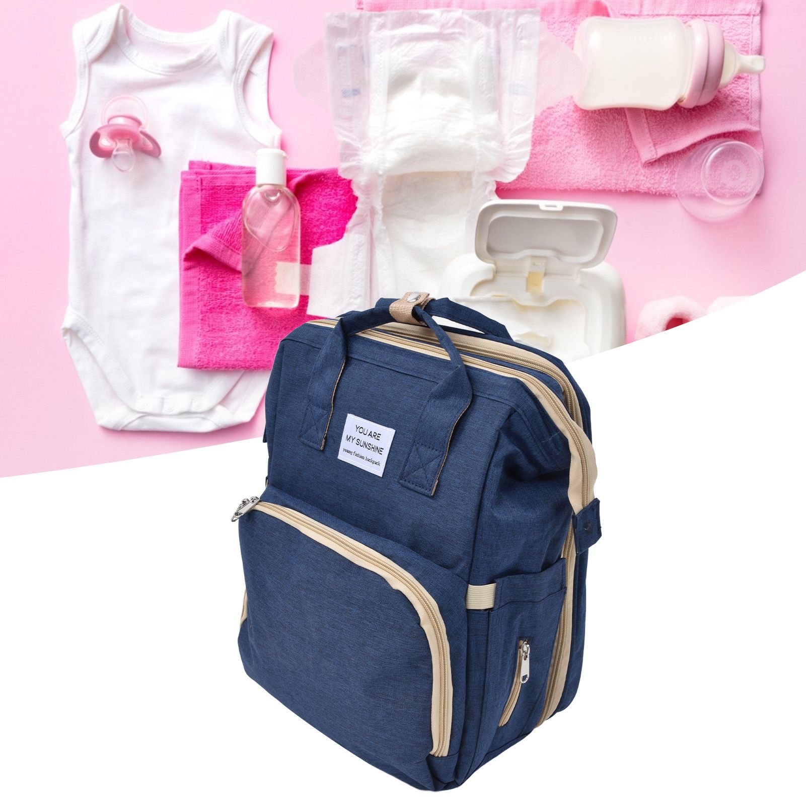 Backpack Multifunctional Foldable Large Capacity Baby Diaper Storage Bag for TravelDark Blue - Image 12