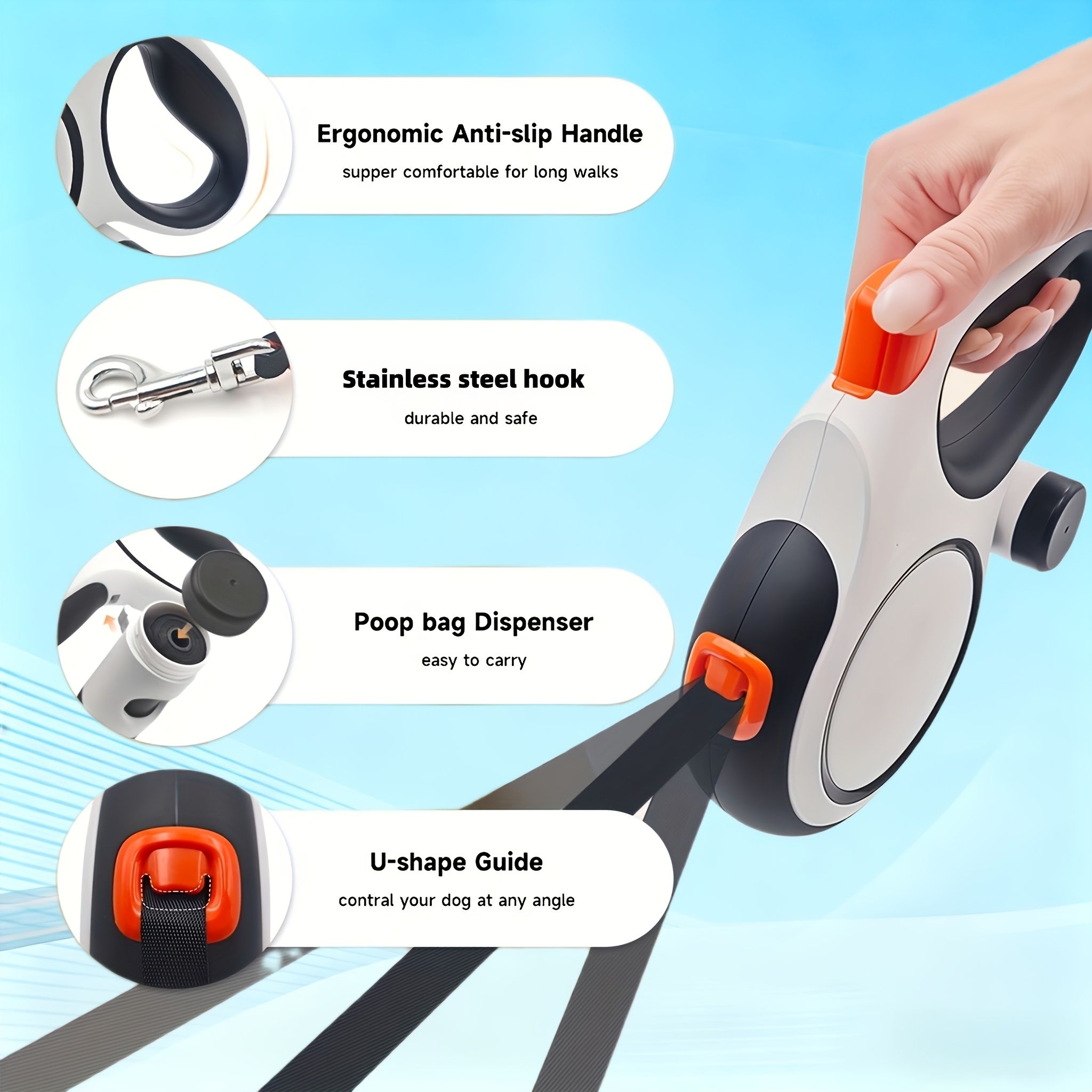 White retractable dog leash, strong dog leash, dog walking leash, small and medium dog leash, outdoor dog leash, Australia, durable dog leash, dog lead - Image 7