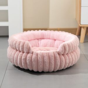 Pink Plush Round Pet Bed with Gap Entry & Removable Cushion S Size - Thickened Warm Anti Slip Cats and Dogs Donut Nest for All Seasons, Cozy and Soft Sleeping Bed for Home Use, XL Size 70*70*20CM