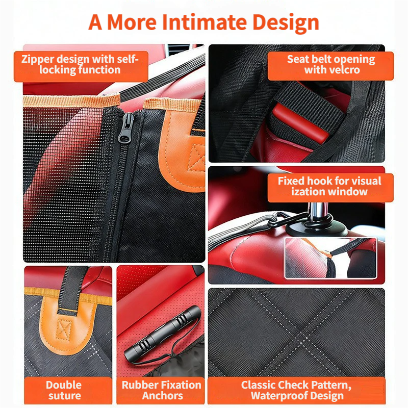 Waterproof Dog Car Rear Seat Protector 135 x 148CM - Durable Oxford Non Slip Pet Hammock with Storage Pockets , Zipper Mesh Window and 6 Fixed Buckles, Seat Belt Access Opening and Pet Leash - Image 3