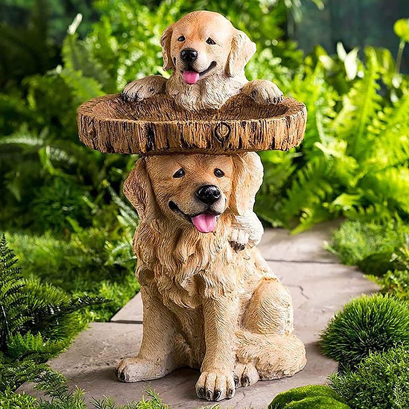 Resin Bird Bath Feeder Garden Ornament with Dog Design – Tree Stump Decorative Outdoor Bird Feeder for Patio, Lawn & Yard - Image 2
