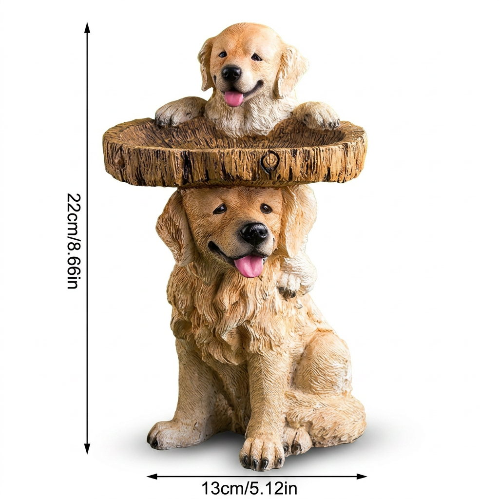 Resin Bird Bath Feeder Garden Ornament with Dog Design – Tree Stump Decorative Outdoor Bird Feeder for Patio, Lawn & Yard - Image 3