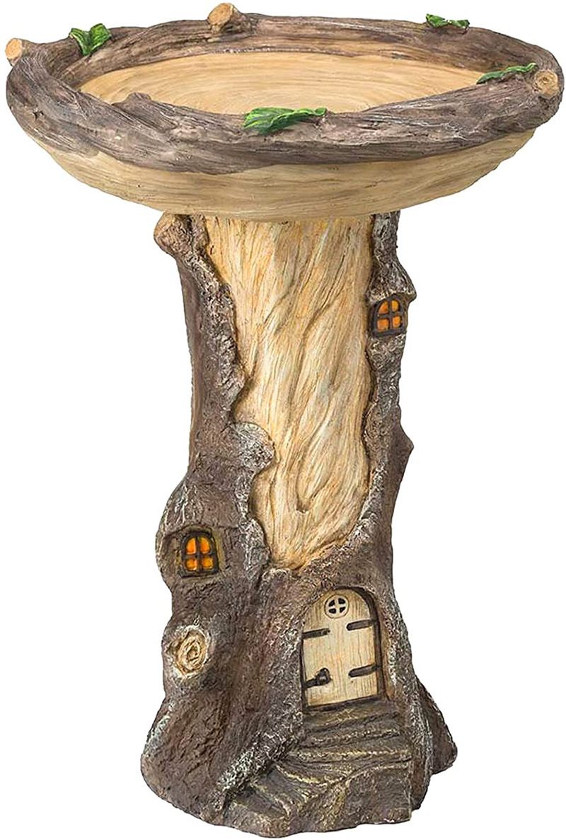 Resin Bird Bath Feeder Garden Ornament with Tree House Design – Tree Stump Decorative Outdoor Bird Feeder for Patio, Lawn & Yard - Image 2