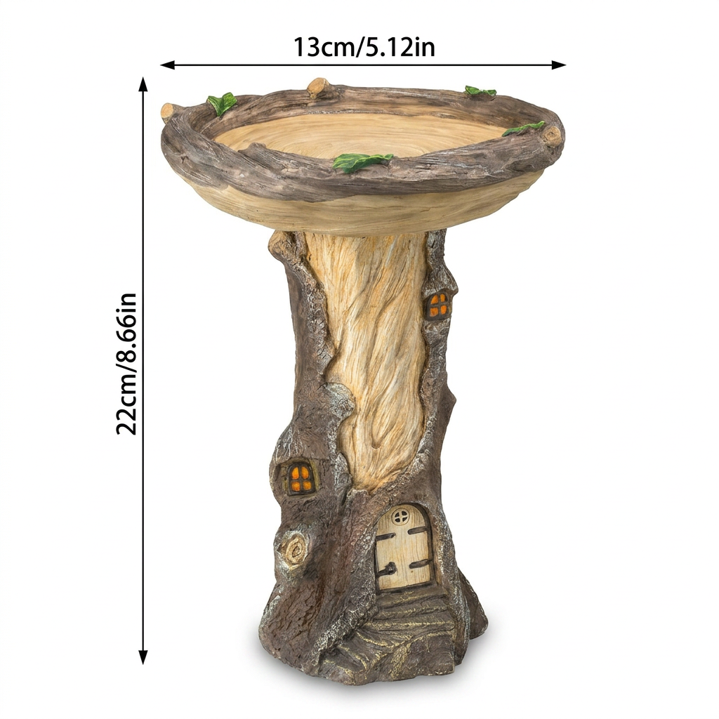 Resin Bird Bath Feeder Garden Ornament with Tree House Design – Tree Stump Decorative Outdoor Bird Feeder for Patio, Lawn & Yard - Image 3
