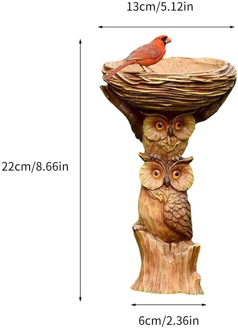 Resin Bird Bath Feeder Garden Ornament with Owl Design – Tree Stump Decorative Outdoor Bird Feeder for Patio, Lawn & Yard - Image 3