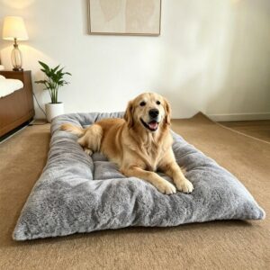 90 x 45CM Large Plush Pet Bed Mat for Dogs & Cats – Light Grey Double-Sided Soft Cushion, Breathable Moisture-Resistant Sleeping Pad for Small, Medium & Large Pets