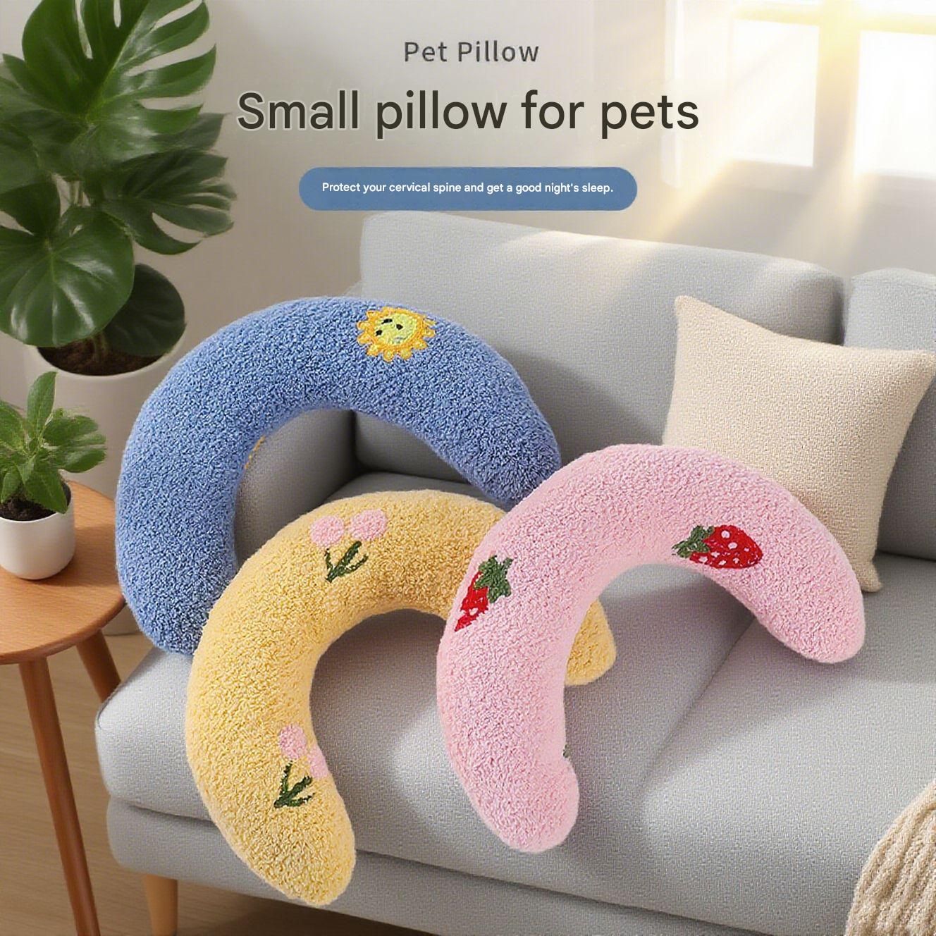 Blue Pet U-Shaped Pillow - Soft Teddy Velvet Neck Support Cushion for Dogs and Cats, Deep Sleep Aid with Embroidered Design, Lightweight and Comfortable Pet Bed Accessory - Image 2