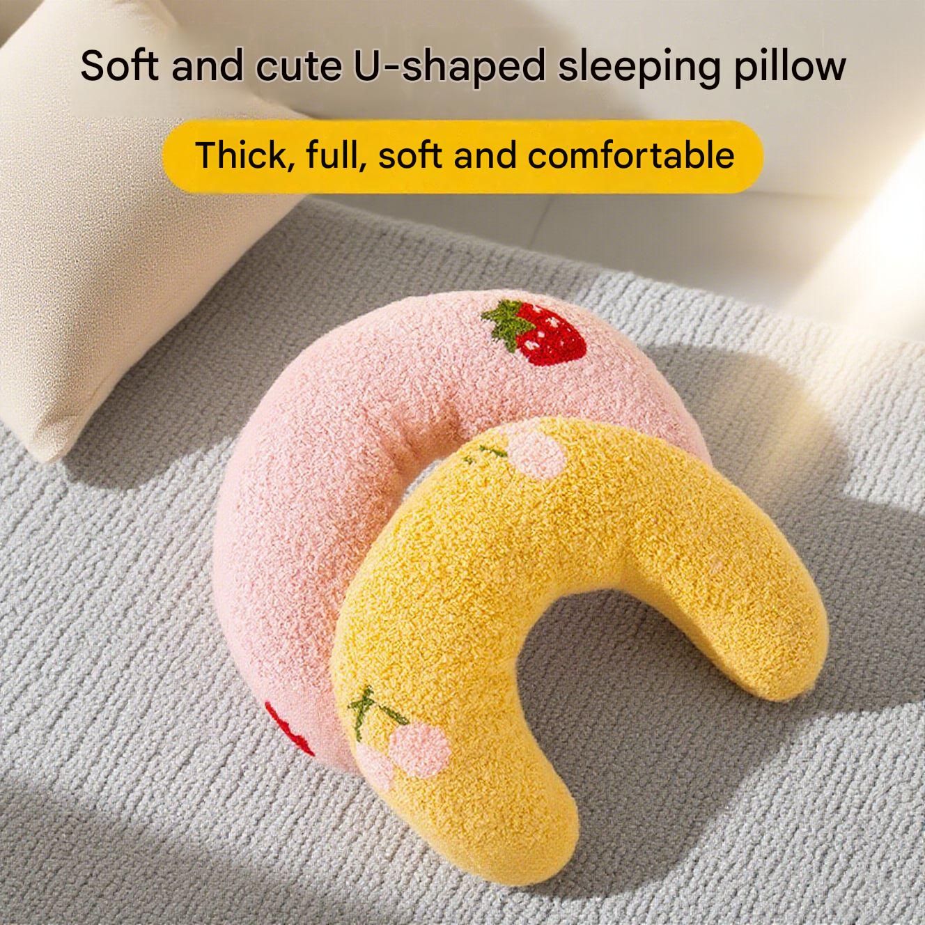 Yellow Pet U-Shaped Pillow - Soft Teddy Velvet Neck Support Cushion for Dogs and Cats, Deep Sleep Aid with Embroidered Design, Lightweight and Comfortable Pet Bed Accessory - Image 3