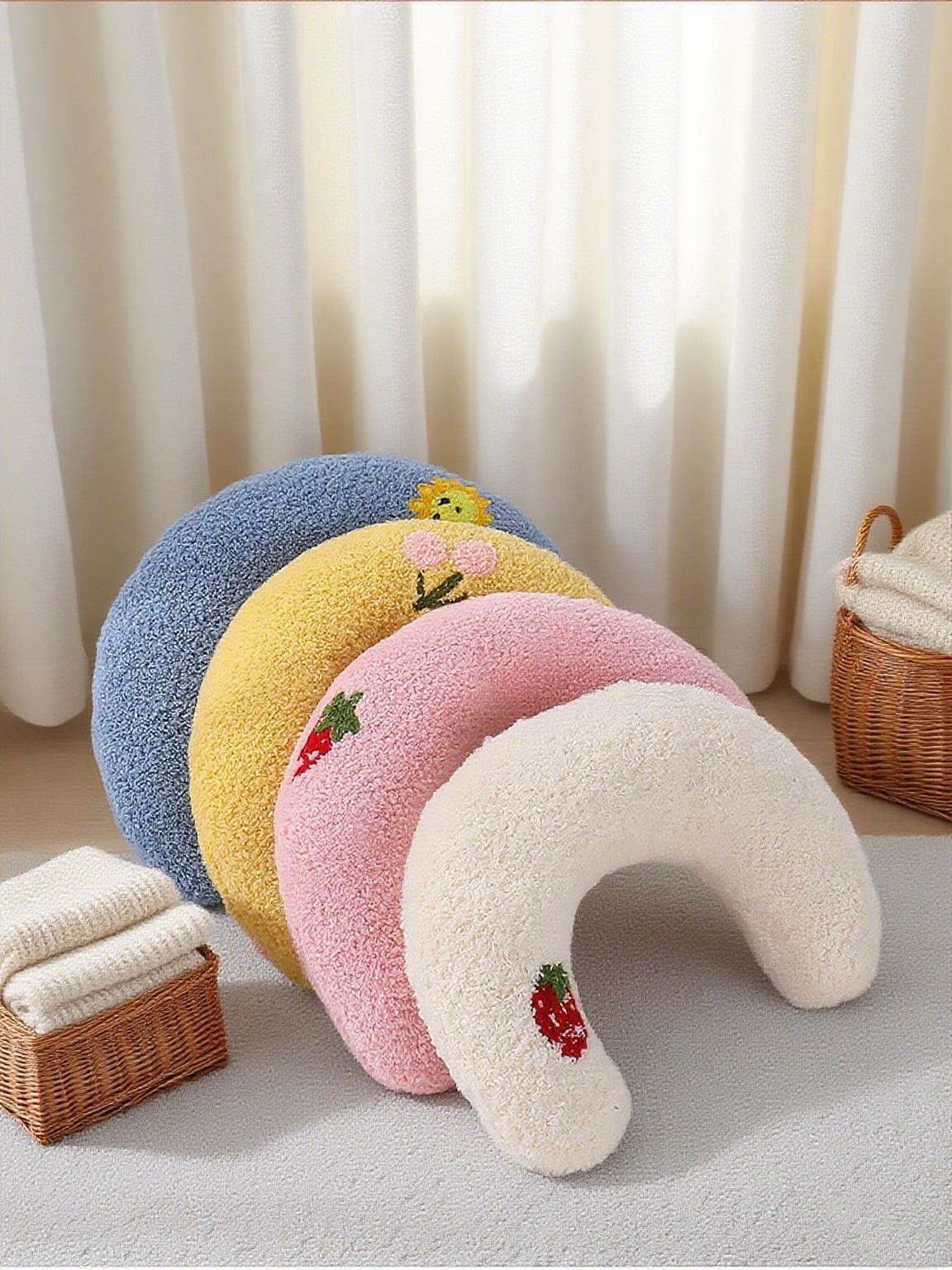 Yellow Pet U-Shaped Pillow - Soft Teddy Velvet Neck Support Cushion for Dogs and Cats, Deep Sleep Aid with Embroidered Design, Lightweight and Comfortable Pet Bed Accessory - Image 7