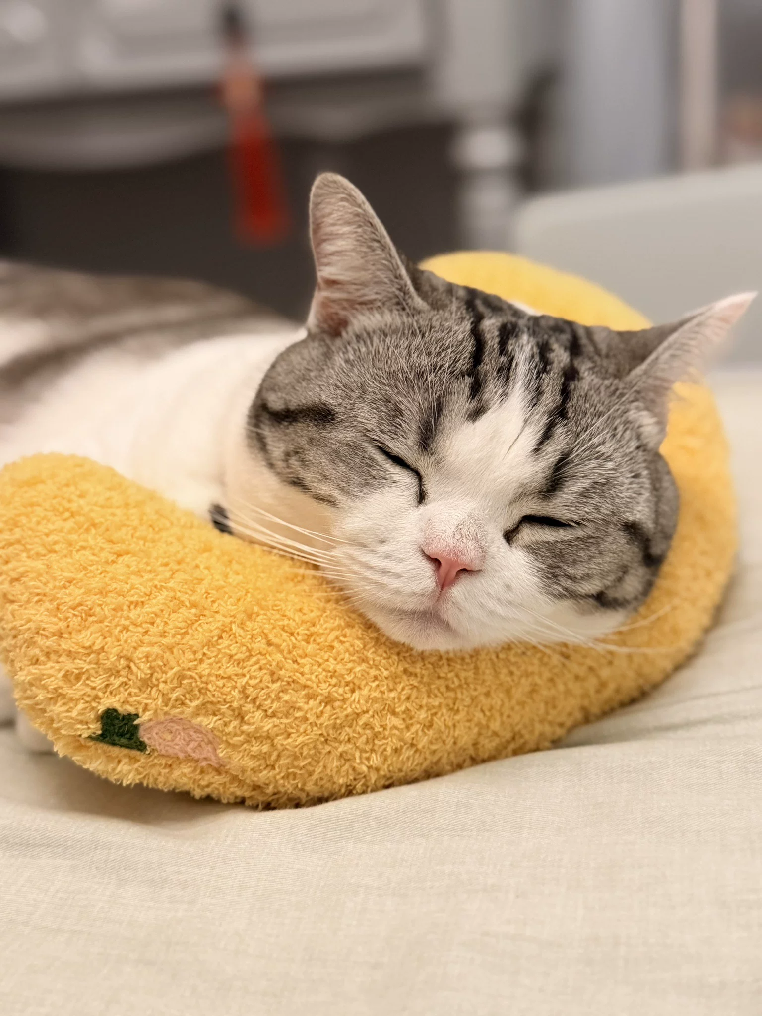 Yellow Pet U-Shaped Pillow - Soft Teddy Velvet Neck Support Cushion for Dogs and Cats, Deep Sleep Aid with Embroidered Design, Lightweight and Comfortable Pet Bed Accessory - Image 8