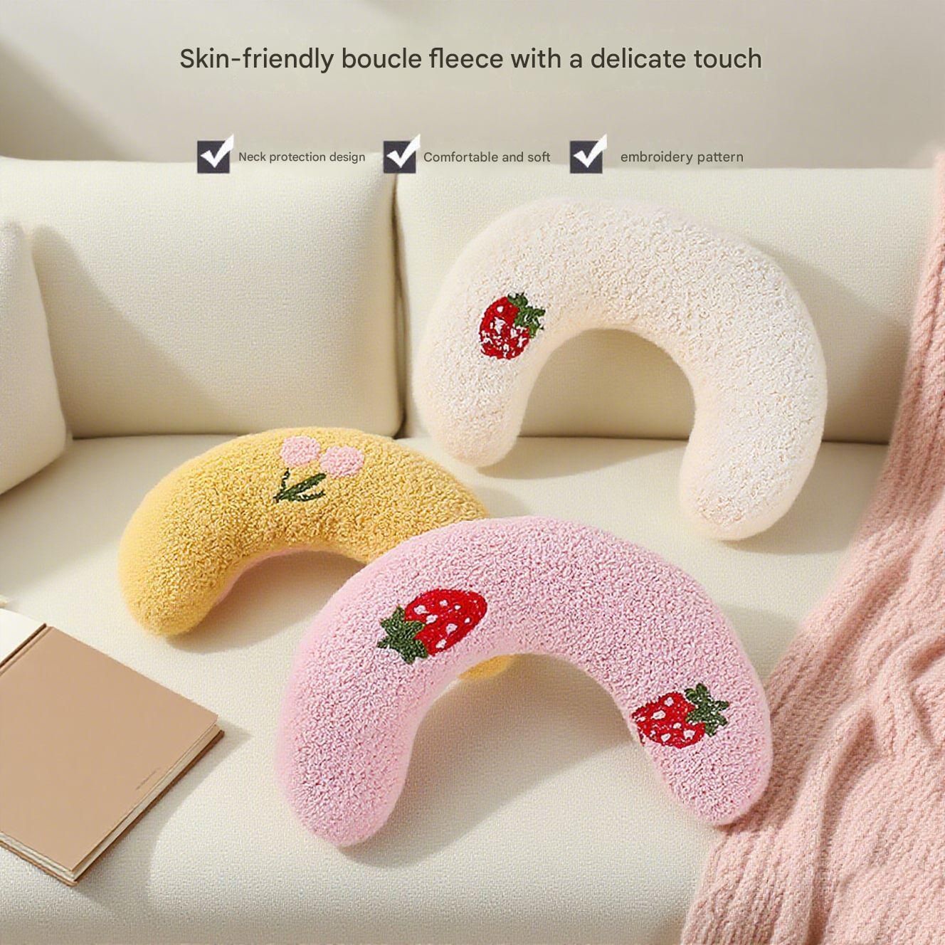 Pink Pet U-Shaped Pillow - Soft Teddy Velvet Neck Support Cushion for Dogs and Cats, Deep Sleep Aid with Embroidered Design, Lightweight and Comfortable Pet Bed Accessory - Image 5