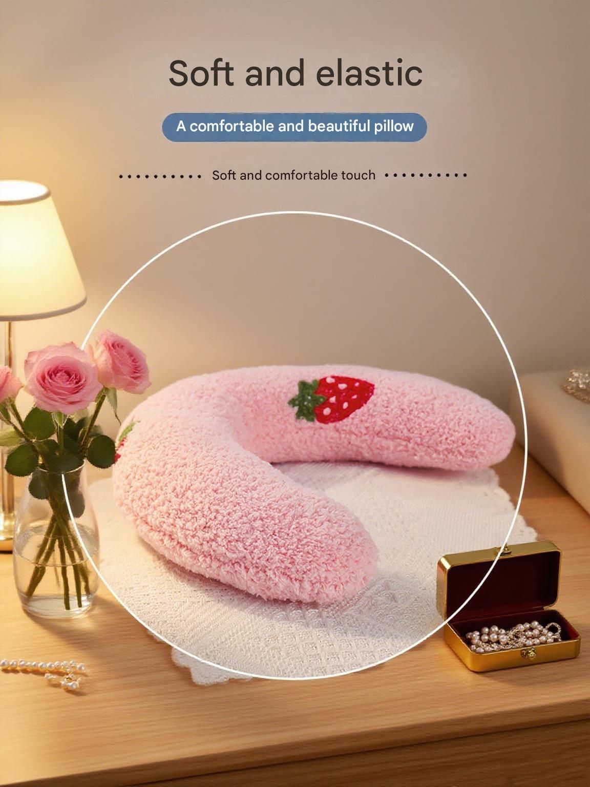 White Pet U-Shaped Pillow - Soft Teddy Velvet Neck Support Cushion for Dogs and Cats, Deep Sleep Aid with Embroidered Design, Lightweight and Comfortable Pet Bed Accessory - Image 4