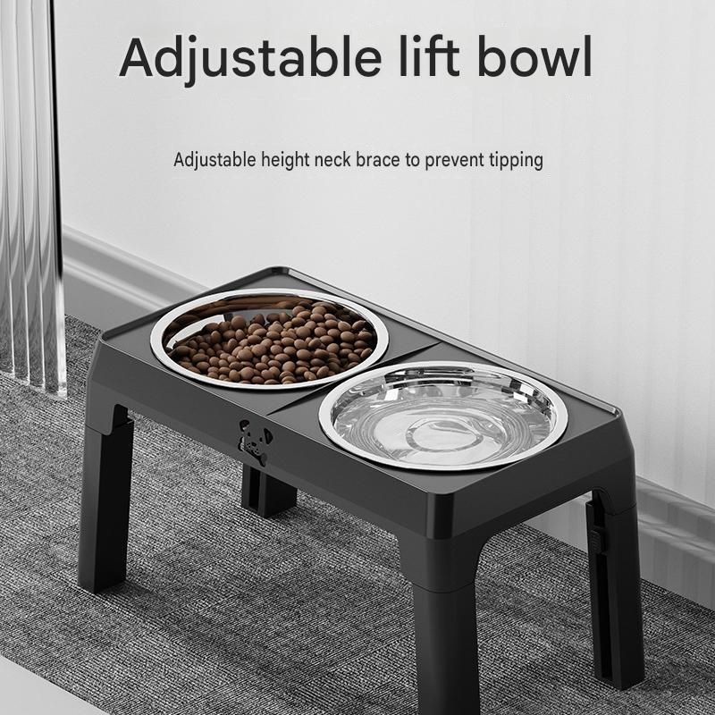 Grey Adjustable Elevated Dog Bowl Stand with Stainless Steel Double Bowls, Foldable Raised Pet Feeding Station for Medium & Large Dogs, Anti-Slip Height Adjustable Food and Water Feeder - Image 2