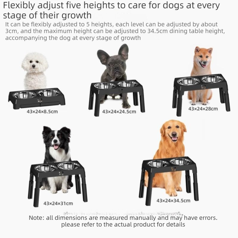 Grey Adjustable Elevated Dog Bowl Stand with Stainless Steel Double Bowls, Foldable Raised Pet Feeding Station for Medium & Large Dogs, Anti-Slip Height Adjustable Food and Water Feeder - Image 9
