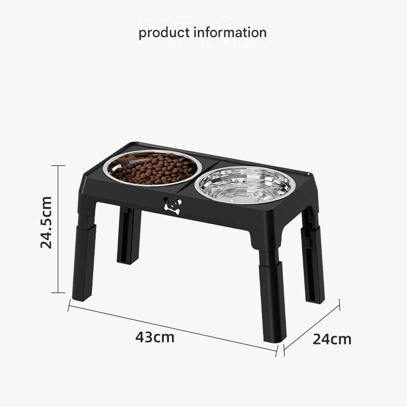Black Adjustable Elevated Dog Bowl Stand with Stainless Steel Double Bowls, Foldable Raised Pet Feeding Station for Medium & Large Dogs, Anti-Slip Height Adjustable Food and Water Feeder - Image 13