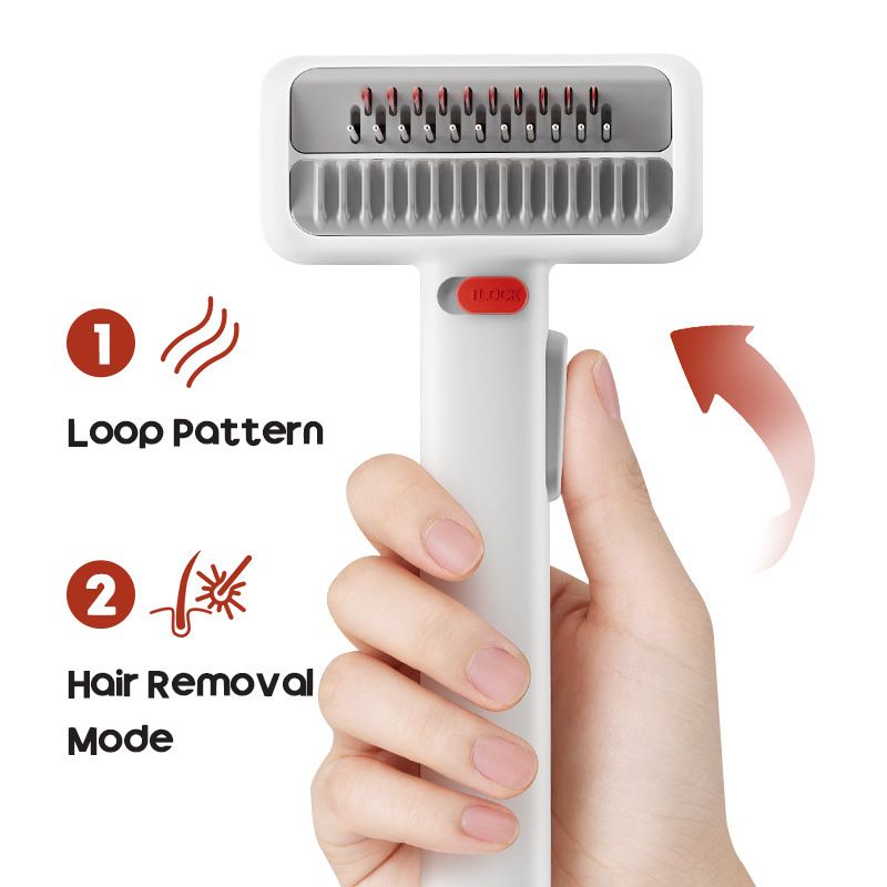 White and Grey 2-in-1 Pet Dematting & Deshedding Grooming Comb, Self-Cleaning Dog and Cat Brush with One-Click Hair Removal, Stainless Steel Undercoat Rake for Dogs, Cats & Small Pets - Image 3