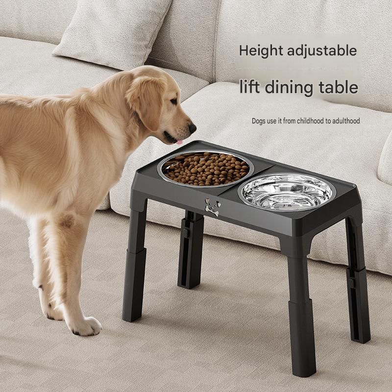 Pet Care Bundle Set – Black Adjustable Elevated Double Dog Bowl & White and Grey 2-in-1 Self-Cleaning Pet Grooming Comb, Stainless Steel Feeding Station and Deshedding Brush for Dogs & Cats - Image 2