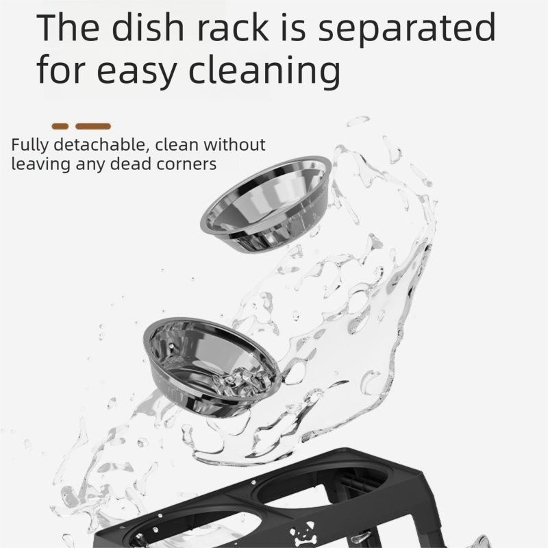 Pet Care Bundle Set – Black Adjustable Elevated Double Dog Bowl & White and Grey 2-in-1 Self-Cleaning Pet Grooming Comb, Stainless Steel Feeding Station and Deshedding Brush for Dogs & Cats - Image 7