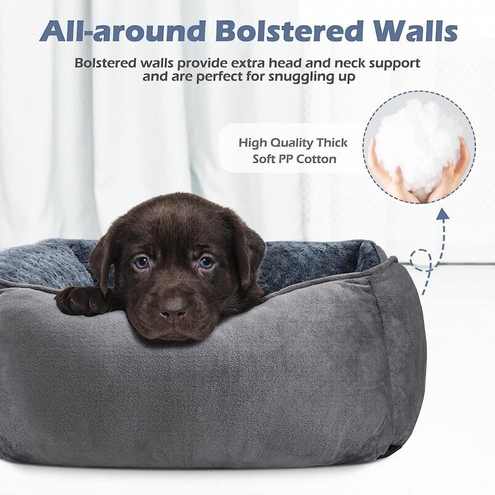 Grey Small & Medium Pet Bed - Washable Rectangle Dog Bed with Bolstered Walls and Anti-Slip Bottom, S (60×45×14cm) - Image 4