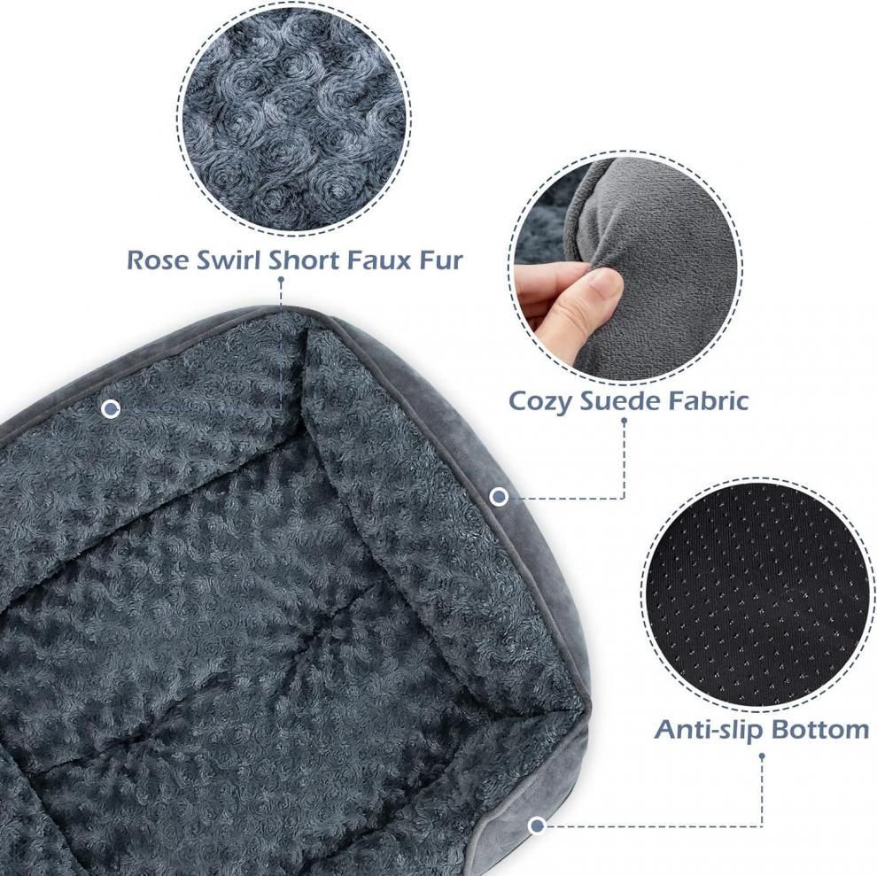 Grey Small & Medium Pet Bed - Washable Rectangle Dog Bed with Bolstered Walls and Anti-Slip Bottom, S (60×45×14cm) - Image 5