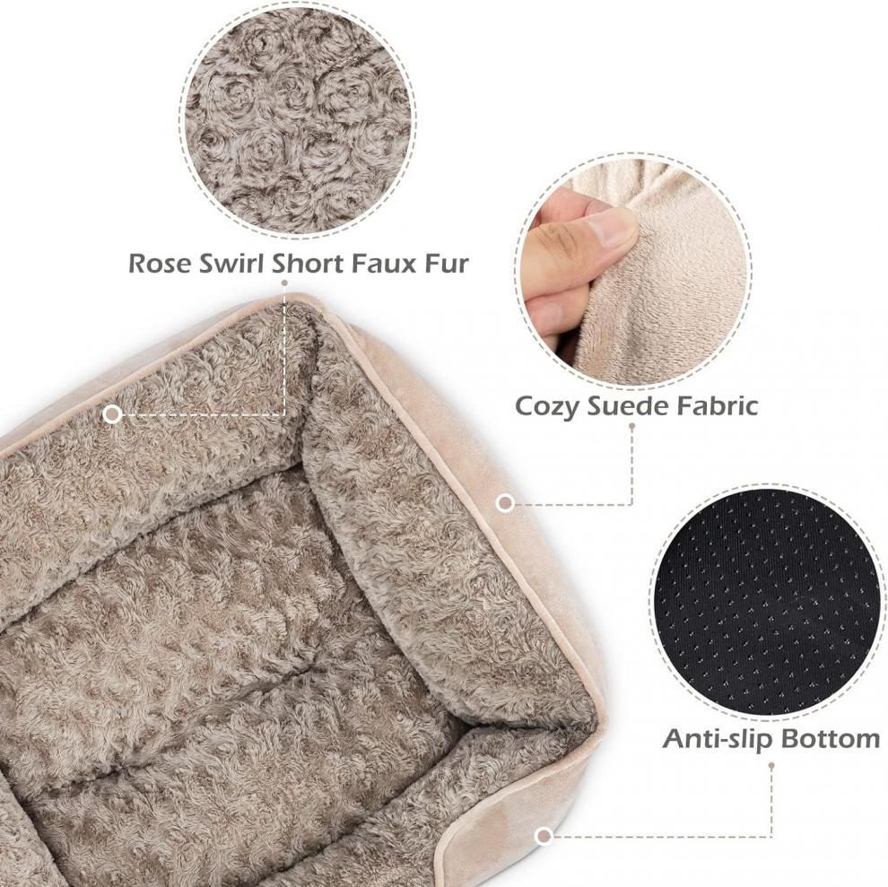 Camel Small & Medium Pet Bed - Washable Rectangle Dog Bed with Bolstered Walls and Anti-Slip Bottom, S (60×45×14cm) - Image 4