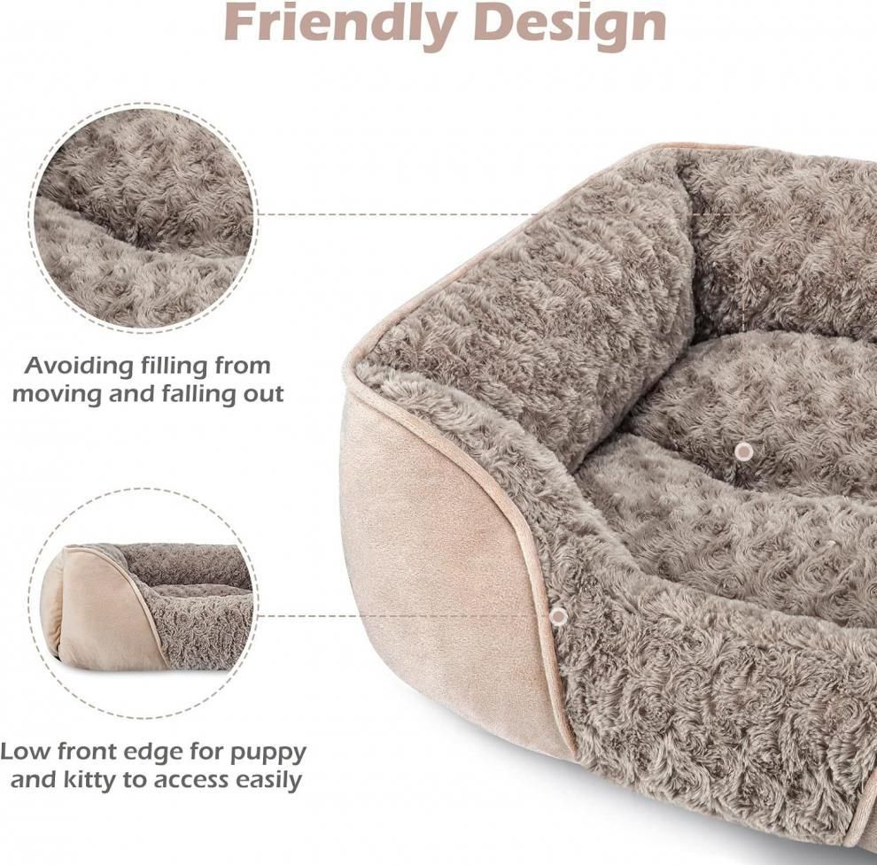 Camel Small & Medium Pet Bed - Washable Rectangle Dog Bed with Bolstered Walls and Anti-Slip Bottom, S (60×45×14cm) - Image 5