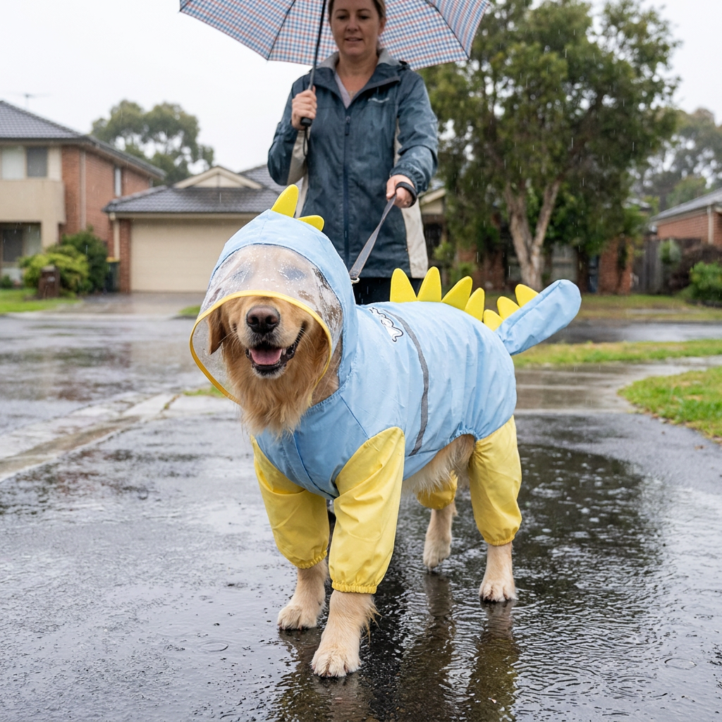 Blue Dog Raincoat Dinosaur Hooded Waterproof Jacket 4XL Size with Leash Hole Removable Tail Cover Full Body Coverage Pet Rain Coat for Outdoor Walking Large Dogs