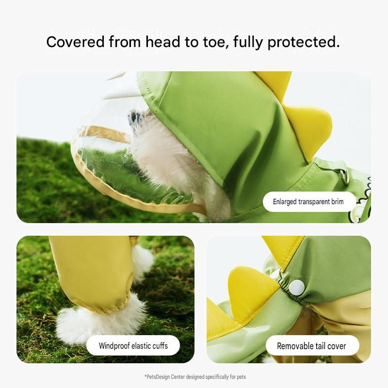 Blue Dog Raincoat Dinosaur Hooded Waterproof Jacket 6XL Size with Leash Hole Removable Tail Cover Full Body Coverage Pet Rain Coat for Outdoor Walking Large Dogs - Image 3