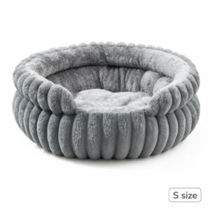 Easy Clean Notch Round Dog Bed, Grey S Size, Warm Plush Indoor Rest Pad